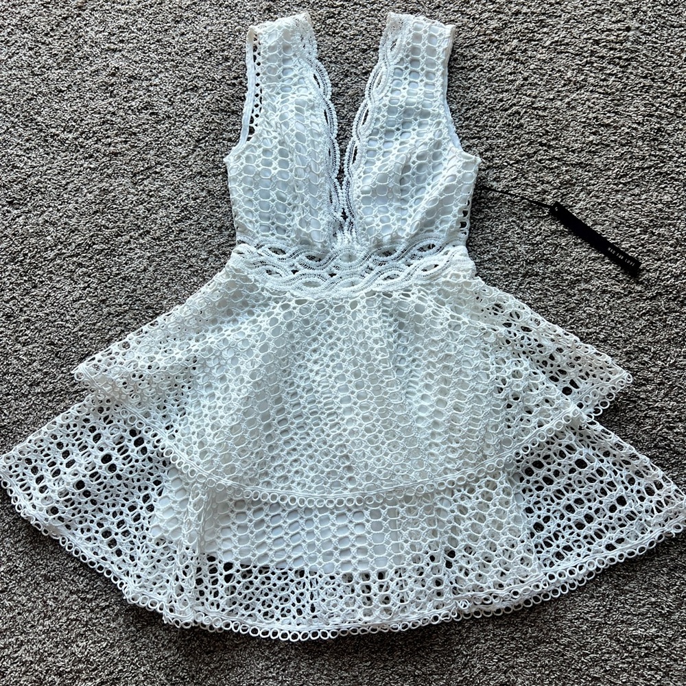 VICI White crochet mini dress, bridal!